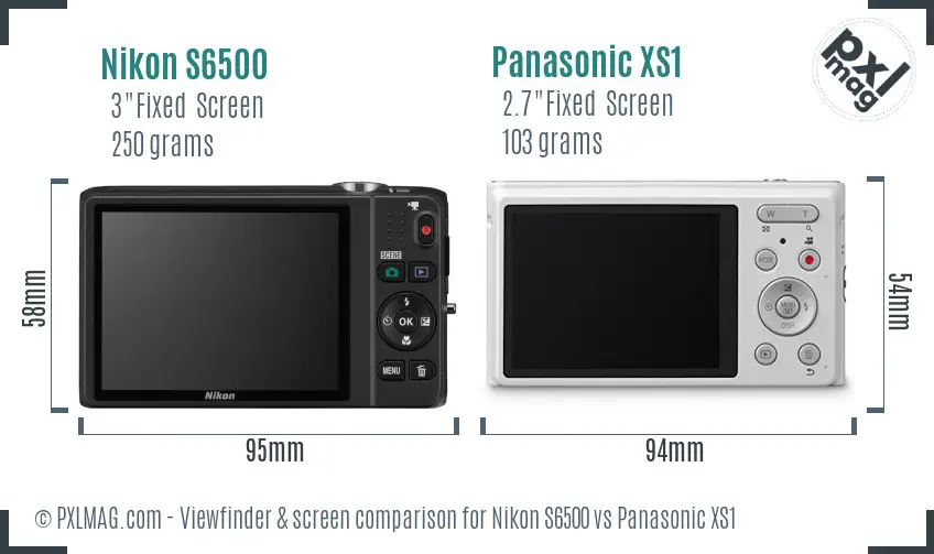 Nikon S6500 vs Panasonic XS1 Screen and Viewfinder comparison