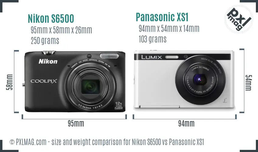 Nikon S6500 vs Panasonic XS1 size comparison