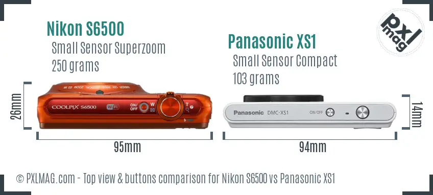 Nikon S6500 vs Panasonic XS1 top view buttons comparison