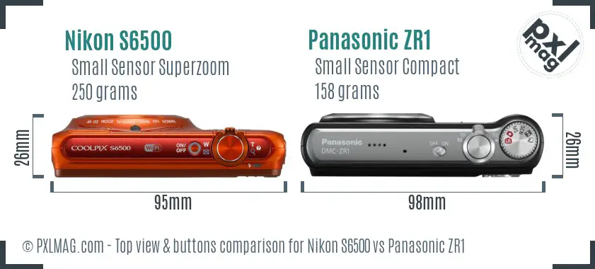 Nikon S6500 vs Panasonic ZR1 top view buttons comparison Nikon S6500 vs Panasonic ZR1 top view buttons comparison