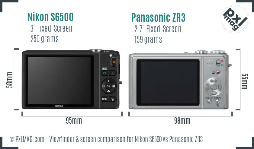 Nikon S6500 vs Panasonic ZR3 Screen and Viewfinder comparison