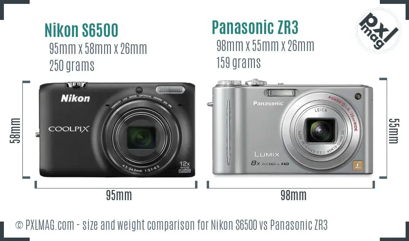 Nikon S6500 vs Panasonic ZR3 size comparison