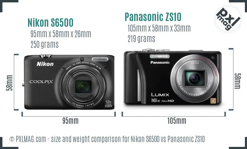 Nikon S6500 vs Panasonic ZS10 size comparison