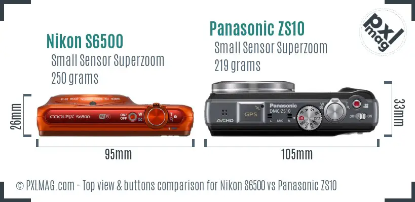 Nikon S6500 vs Panasonic ZS10 top view buttons comparison