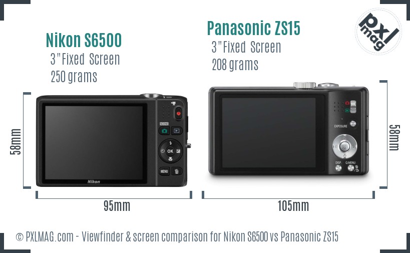 Nikon S6500 vs Panasonic ZS15 Screen and Viewfinder comparison