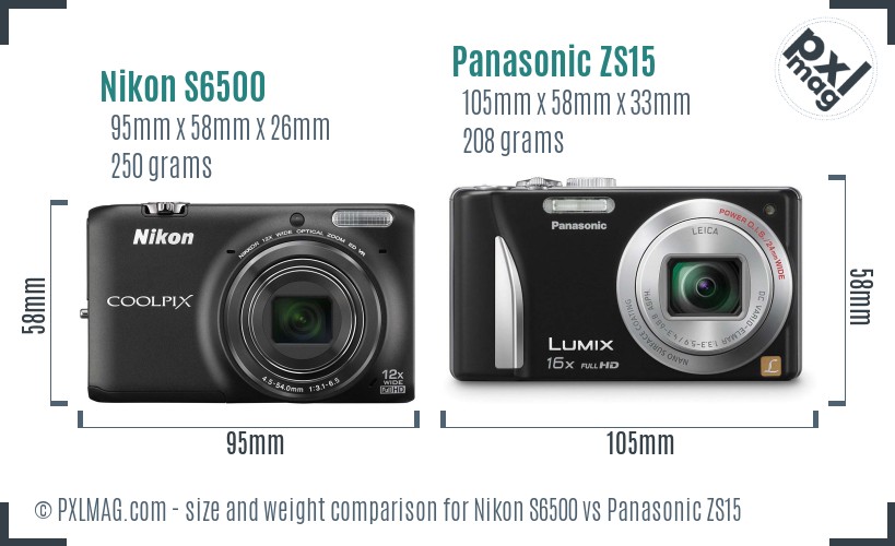 Nikon S6500 vs Panasonic ZS15 size comparison