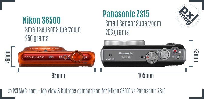 Nikon S6500 vs Panasonic ZS15 top view buttons comparison