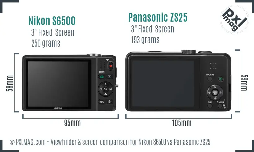 Nikon S6500 vs Panasonic ZS25 Screen and Viewfinder comparison