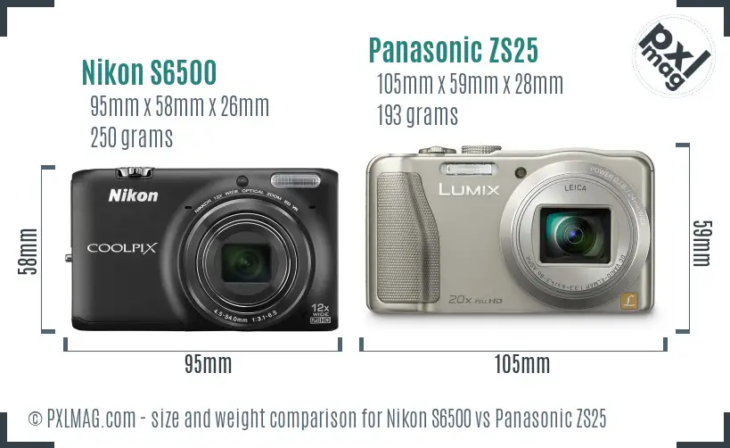 Nikon S6500 vs Panasonic ZS25 size comparison