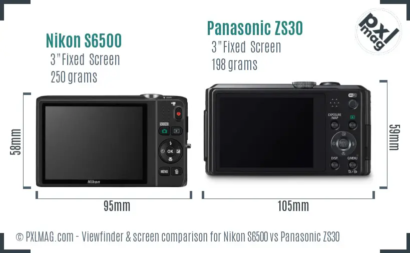 Nikon S6500 vs Panasonic ZS30 Screen and Viewfinder comparison