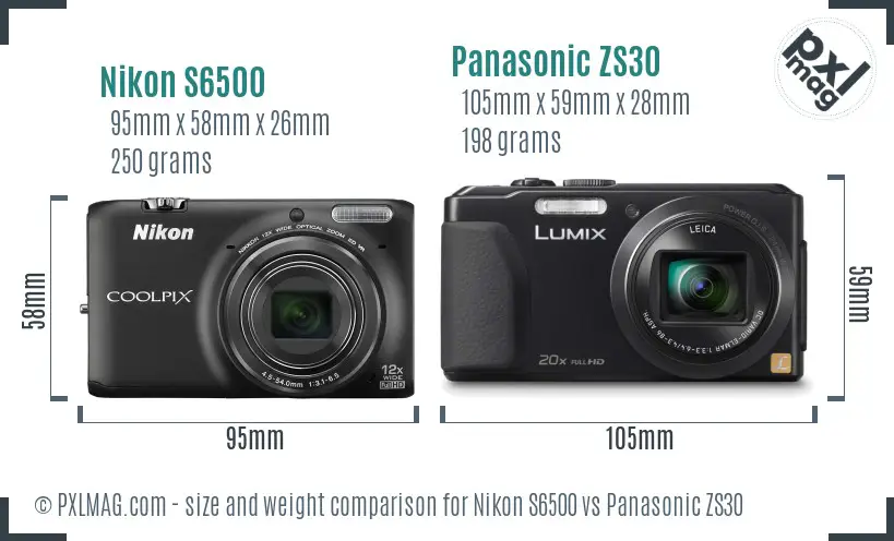 Nikon S6500 vs Panasonic ZS30 size comparison