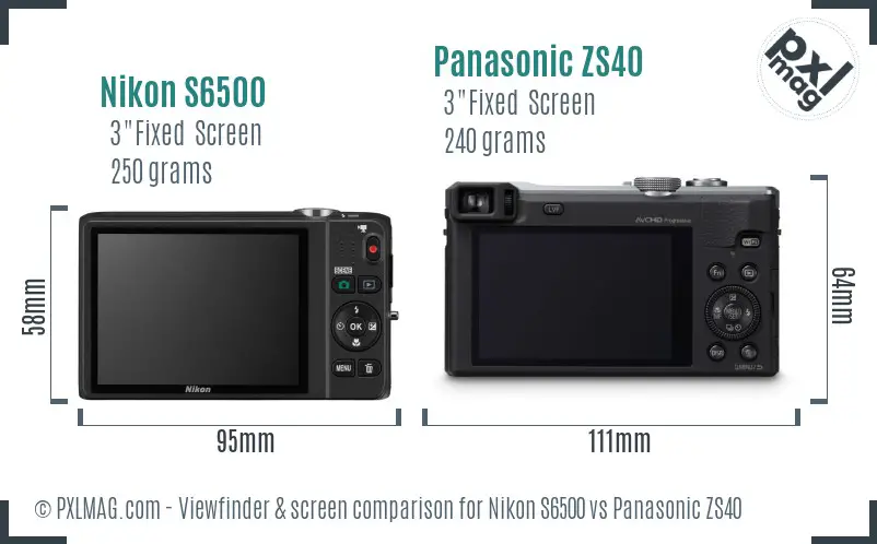 Nikon S6500 vs Panasonic ZS40 Screen and Viewfinder comparison