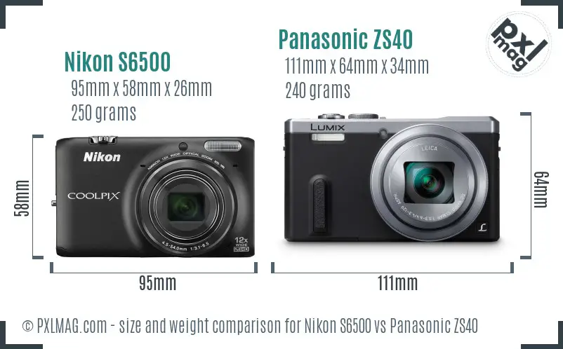 Nikon S6500 vs Panasonic ZS40 size comparison