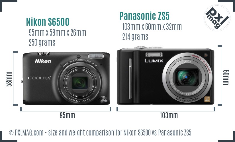 Nikon S6500 vs Panasonic ZS5 size comparison