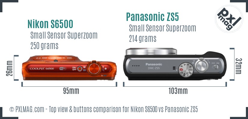 Nikon S6500 vs Panasonic ZS5 top view buttons comparison