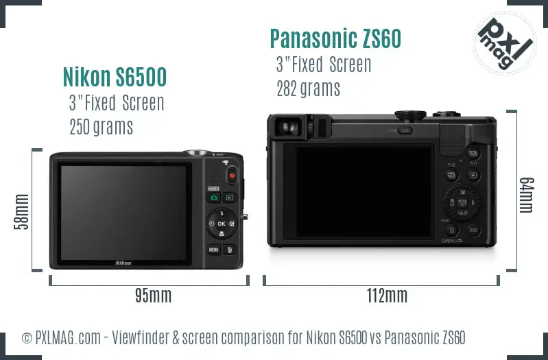 Nikon S6500 vs Panasonic ZS60 Screen and Viewfinder comparison