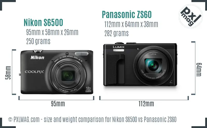 Nikon S6500 vs Panasonic ZS60 size comparison