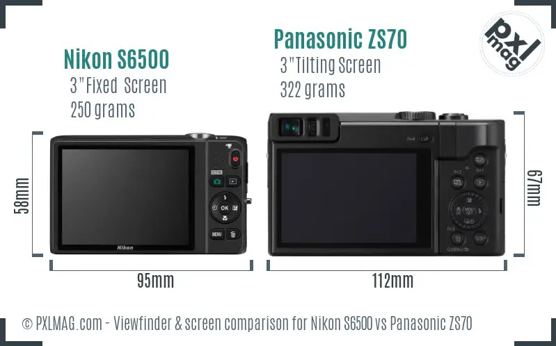 Nikon S6500 vs Panasonic ZS70 Screen and Viewfinder comparison