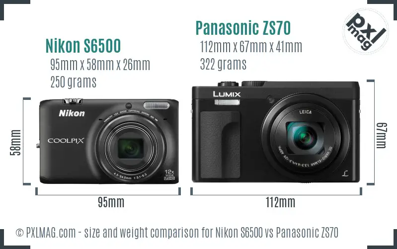 Nikon S6500 vs Panasonic ZS70 size comparison