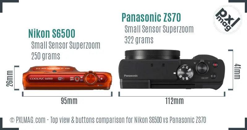 Nikon S6500 vs Panasonic ZS70 top view buttons comparison