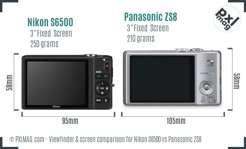 Nikon S6500 vs Panasonic ZS8 Screen and Viewfinder comparison