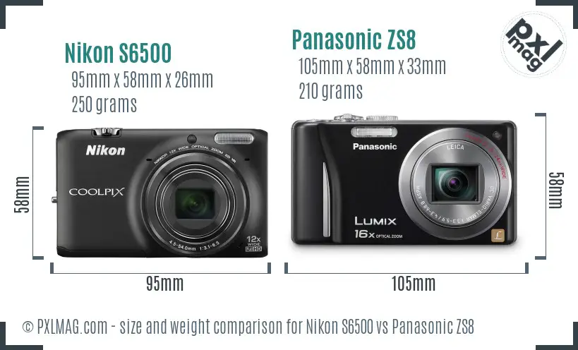 Nikon S6500 vs Panasonic ZS8 size comparison Nikon S6500 vs Panasonic ZS8 size comparison