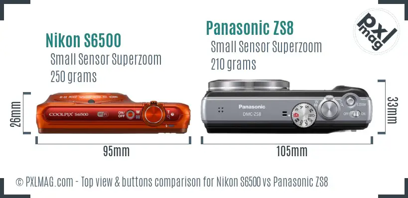 Nikon S6500 vs Panasonic ZS8 top view buttons comparison