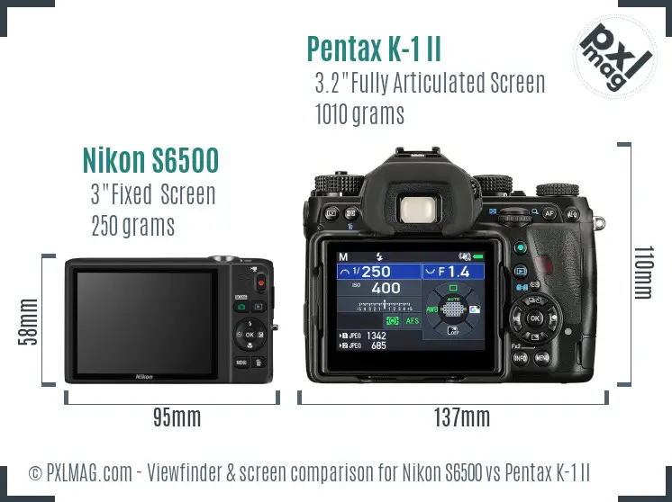 Nikon S6500 vs Pentax K-1 II Screen and Viewfinder comparison