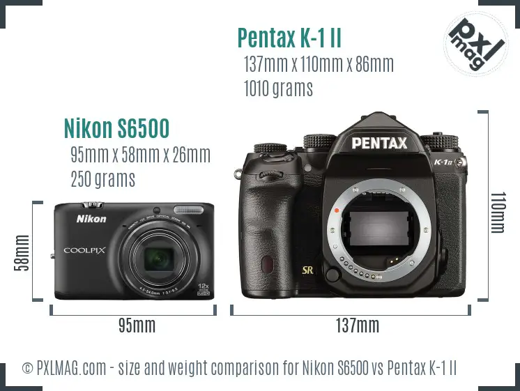 Nikon S6500 vs Pentax K-1 II size comparison