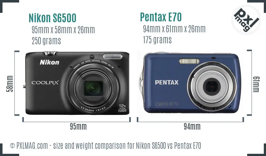 Nikon S6500 vs Pentax E70 size comparison