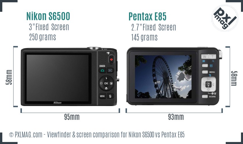 Nikon S6500 vs Pentax E85 Screen and Viewfinder comparison