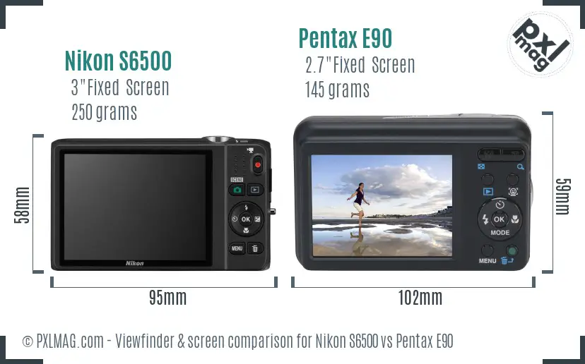 Nikon S6500 vs Pentax E90 Screen and Viewfinder comparison