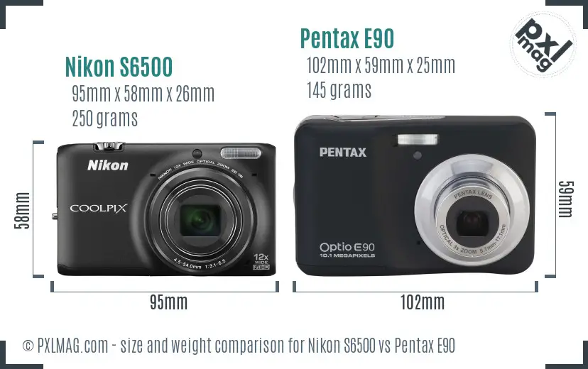 Nikon S6500 vs Pentax E90 size comparison