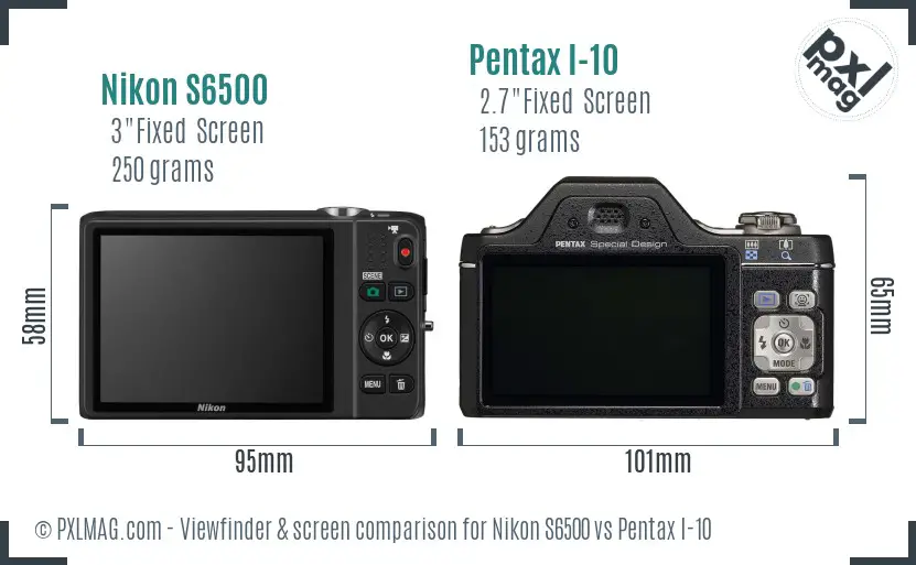 Nikon S6500 vs Pentax I-10 Screen and Viewfinder comparison