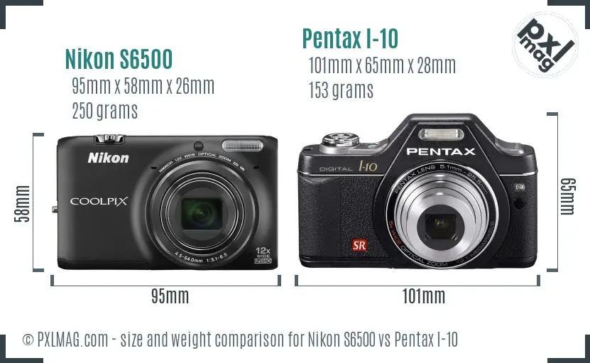 Nikon S6500 vs Pentax I-10 size comparison