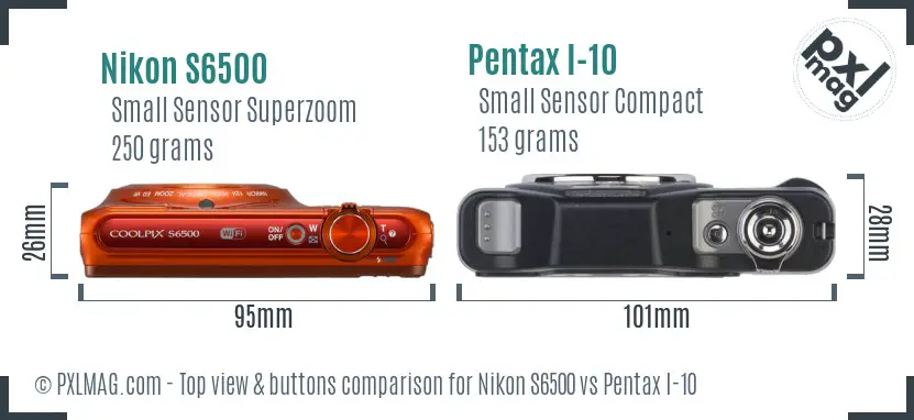 Nikon S6500 vs Pentax I-10 top view buttons comparison
