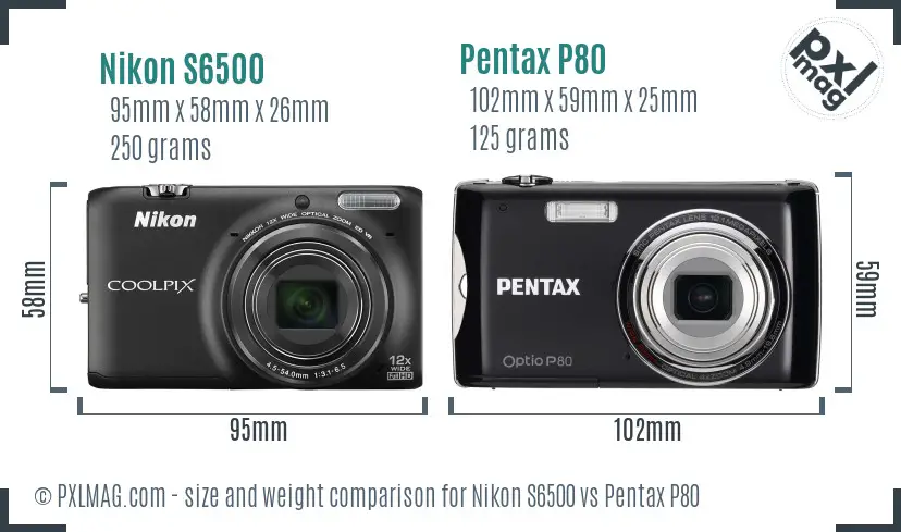 Nikon S6500 vs Pentax P80 size comparison