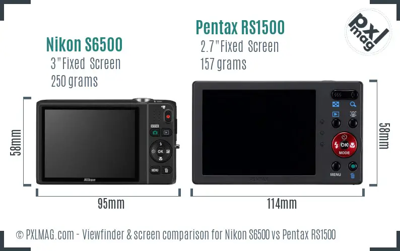 Nikon S6500 vs Pentax RS1500 Screen and Viewfinder comparison