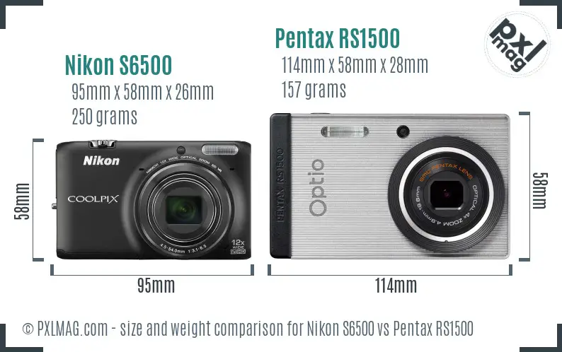 Nikon S6500 vs Pentax RS1500 size comparison