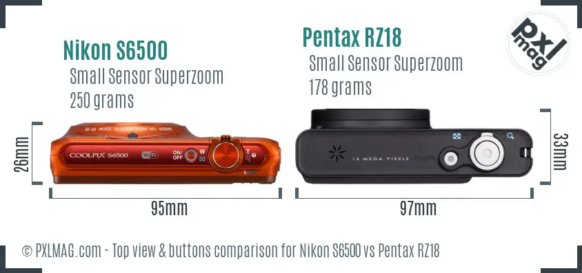Nikon S6500 vs Pentax RZ18 top view buttons comparison