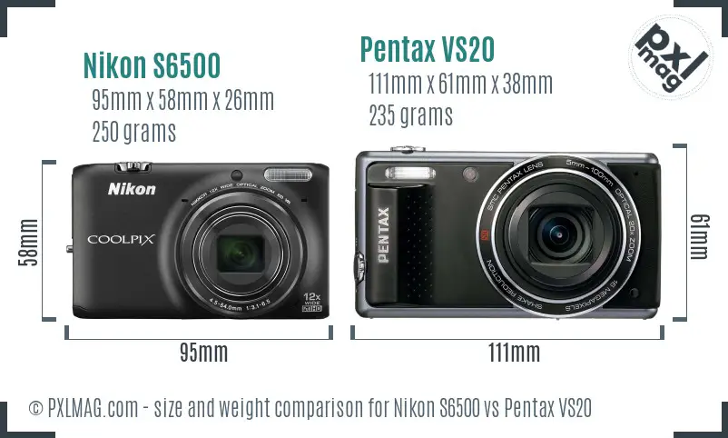 Nikon S6500 vs Pentax VS20 size comparison