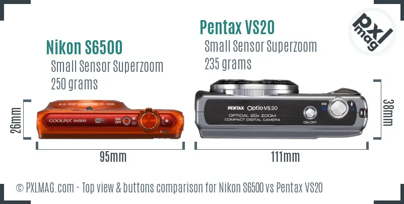 Nikon S6500 vs Pentax VS20 top view buttons comparison