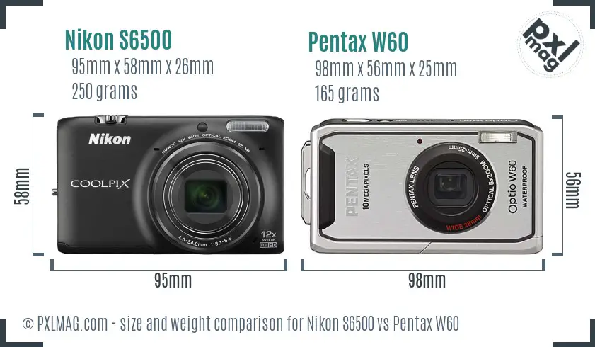 Nikon S6500 vs Pentax W60 size comparison