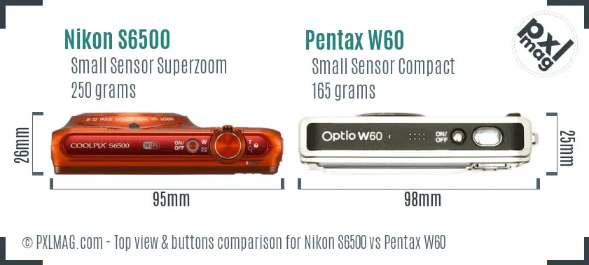 Nikon S6500 vs Pentax W60 top view buttons comparison