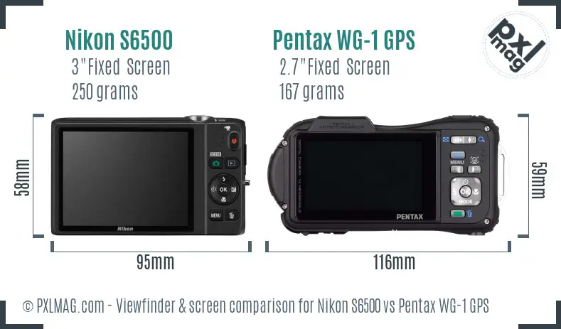 Nikon S6500 vs Pentax WG-1 GPS Screen and Viewfinder comparison