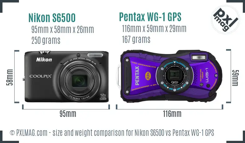 Nikon S6500 vs Pentax WG-1 GPS size comparison