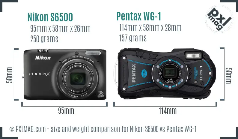 Nikon S6500 vs Pentax WG-1 size comparison