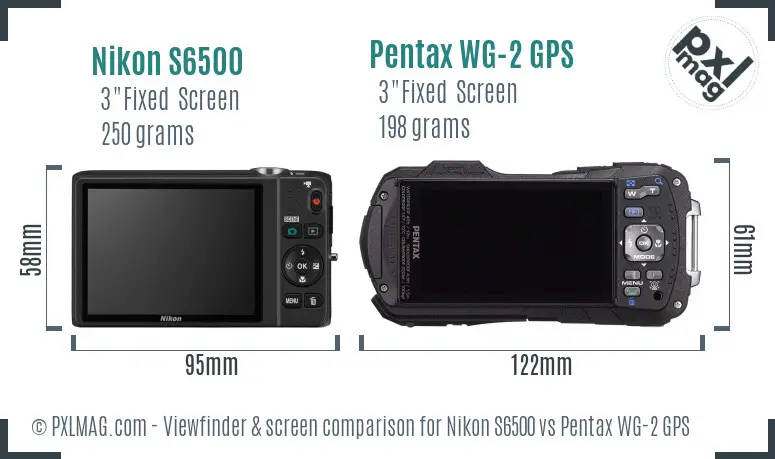 Nikon S6500 vs Pentax WG-2 GPS Screen and Viewfinder comparison