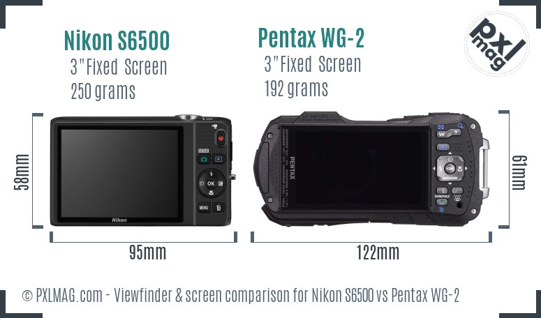 Nikon S6500 vs Pentax WG-2 Screen and Viewfinder comparison