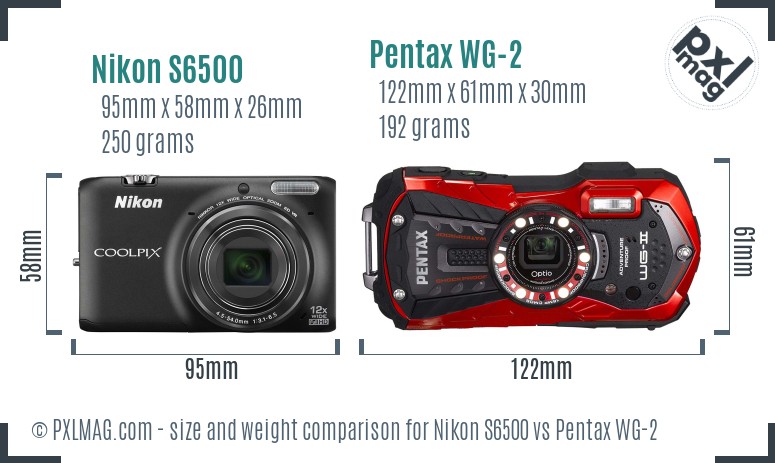 Nikon S6500 vs Pentax WG-2 size comparison Nikon S6500 vs Pentax WG-2 size comparison